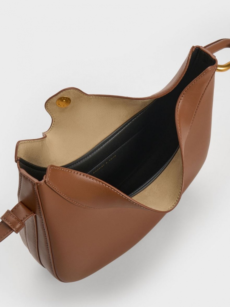 τσάντεσ tote Charles And Keith Kora Metallic-Accent Moon σοκολάτα | 81364-OJKL