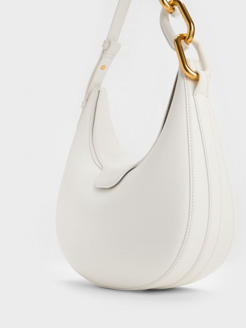 τσάντεσ tote Charles And Keith Kora Metallic-Accent Moon ασπρα | 97345-IREW
