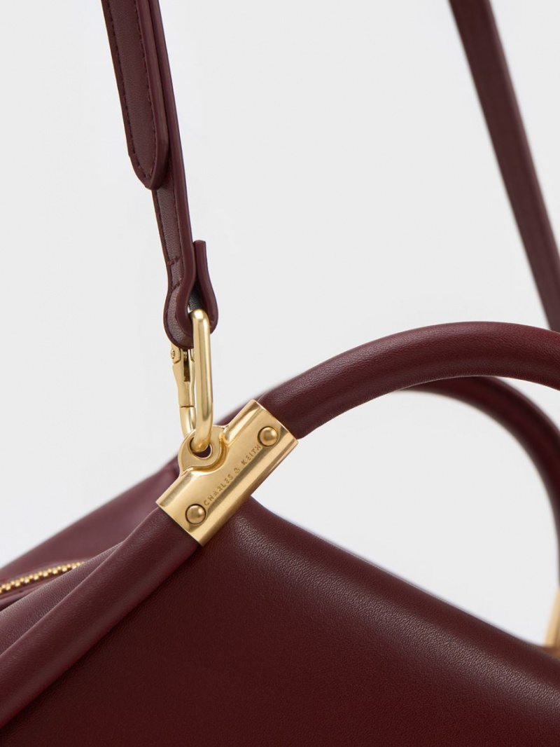 τσάντεσ tote Charles And Keith Lara Geometric σκούρο σοκολάτα | 56327-HVGY