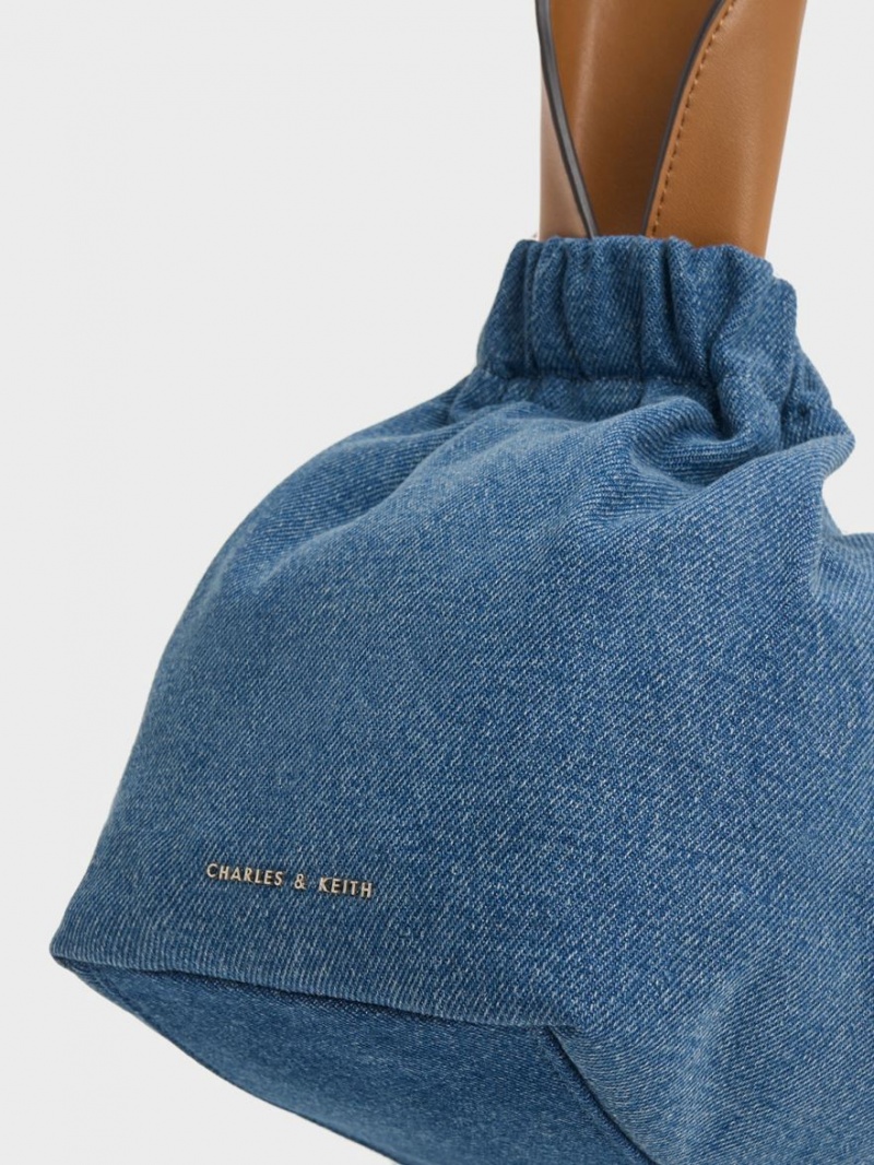 τσάντεσ tote Charles And Keith Large Ally Denim Ruched Slouchy μπλε | 90537-SRLB
