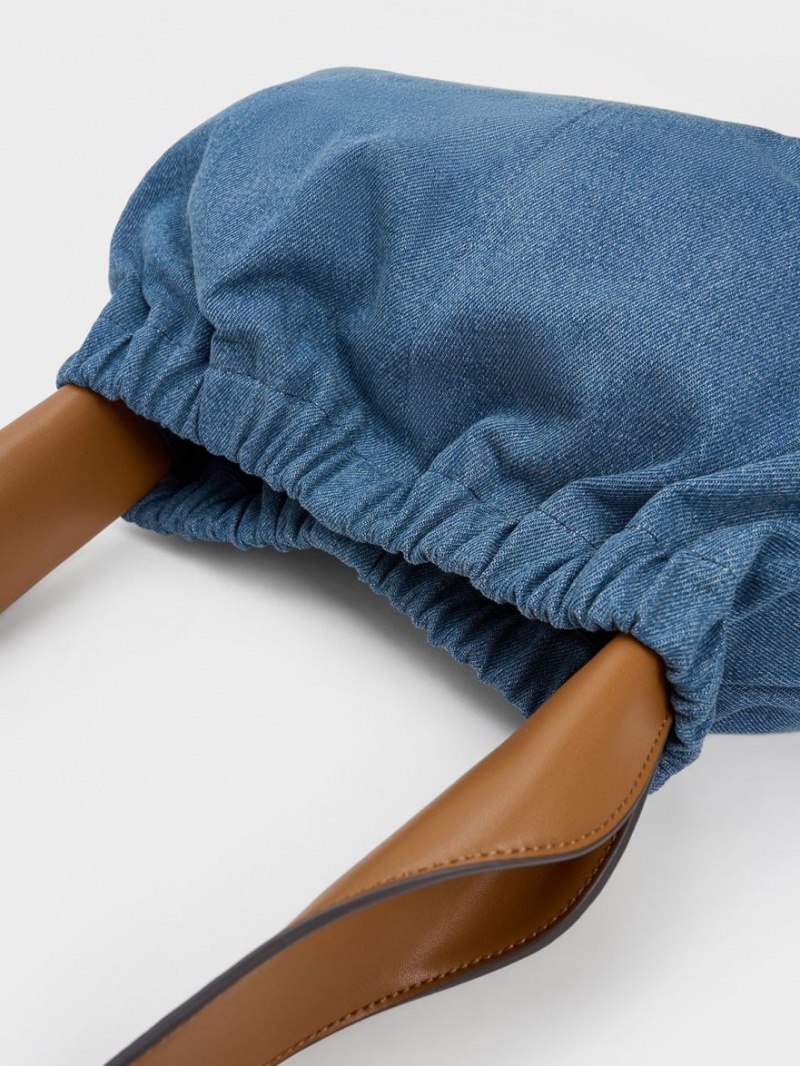 τσάντεσ tote Charles And Keith Large Ally Denim Ruched Slouchy μπλε | 90537-SRLB