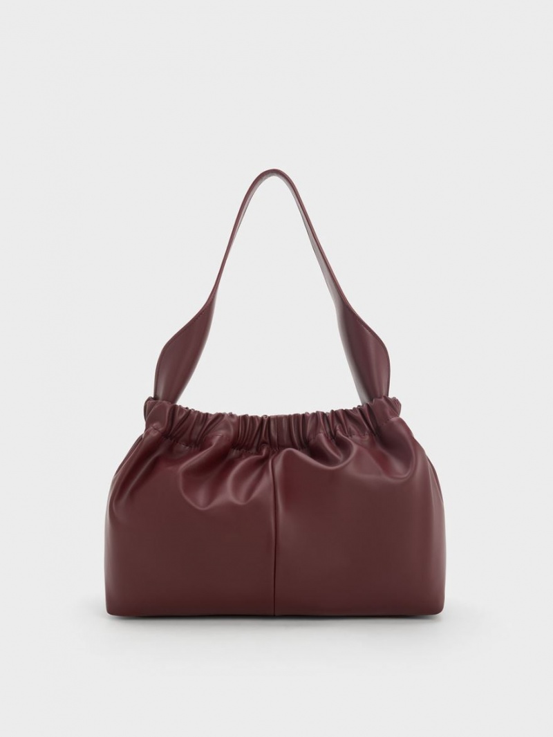 τσάντεσ tote Charles And Keith Large Ally Ruched Slouchy μπορντο | 89465-UZWV