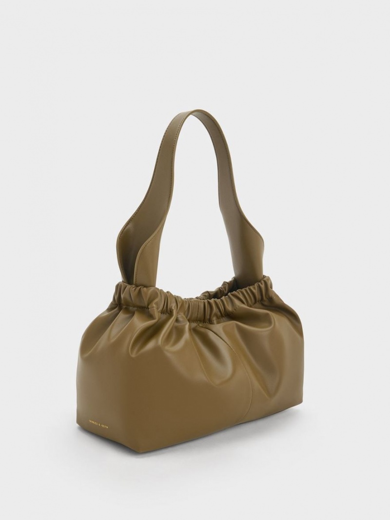 τσάντεσ tote Charles And Keith Large Ally Ruched Slouchy Χακί | 67421-YLWO