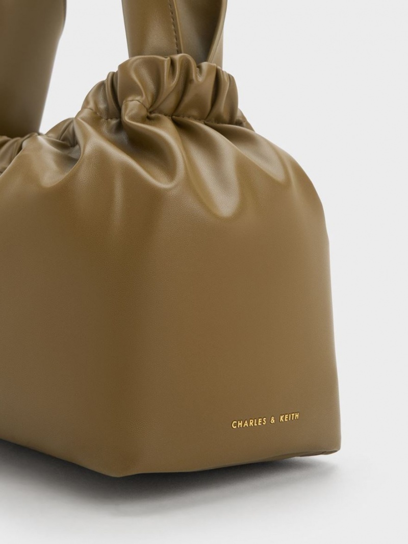τσάντεσ tote Charles And Keith Large Ally Ruched Slouchy Χακί | 67421-YLWO