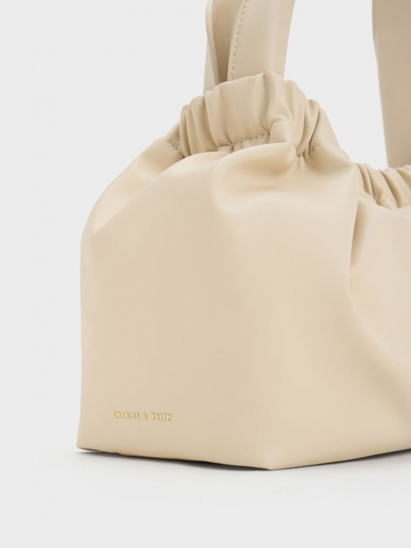 τσάντεσ tote Charles And Keith Large Ally Ruched Slouchy Μπεζ | 67284-HADW