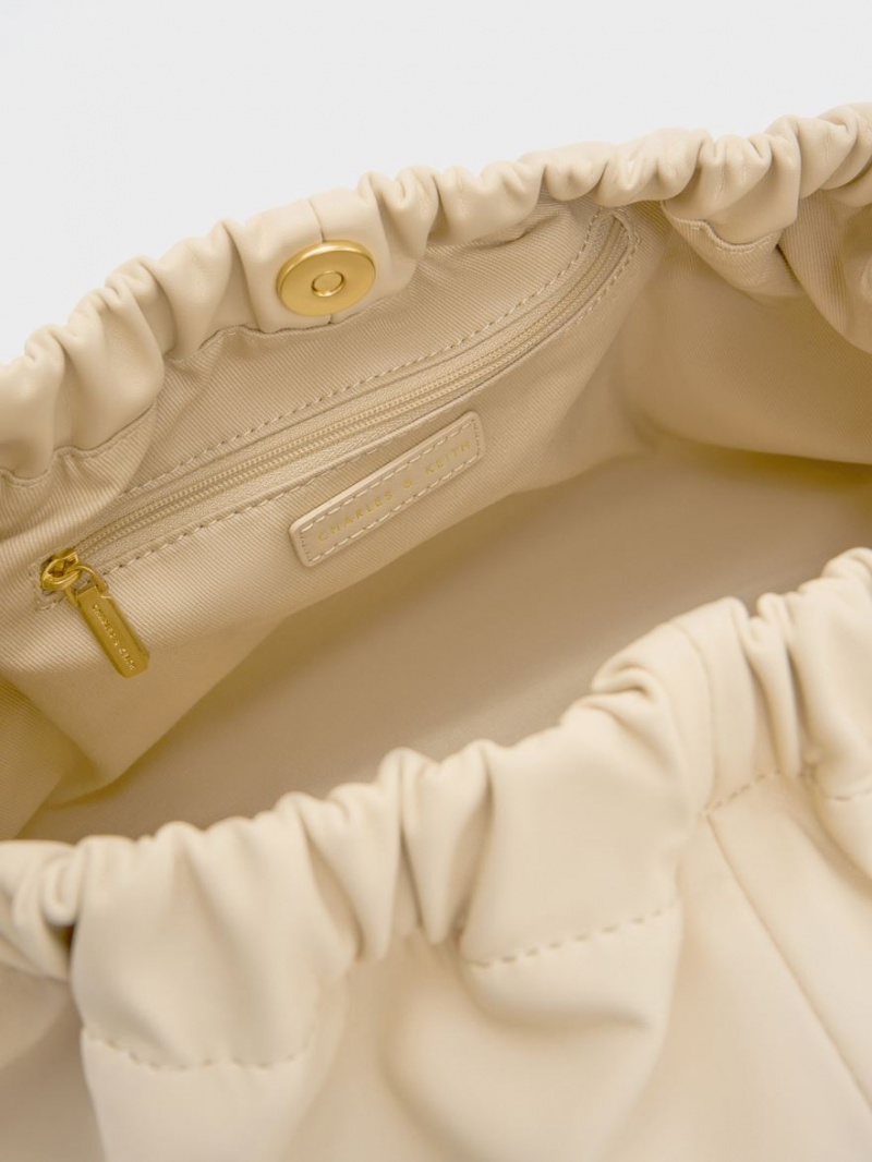 τσάντεσ tote Charles And Keith Large Ally Ruched Slouchy Μπεζ | 67284-HADW