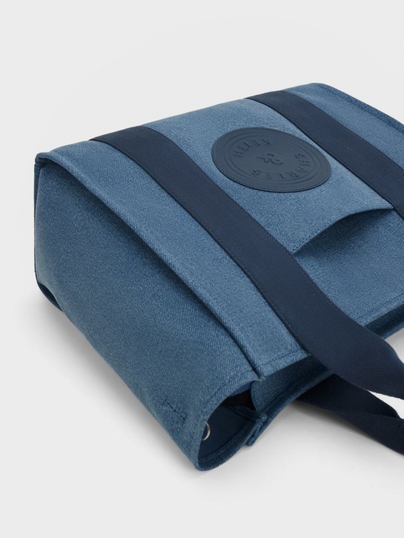 τσάντεσ tote Charles And Keith Large Kay Denim Contrast-Trim μπλε | 16394-ULSF