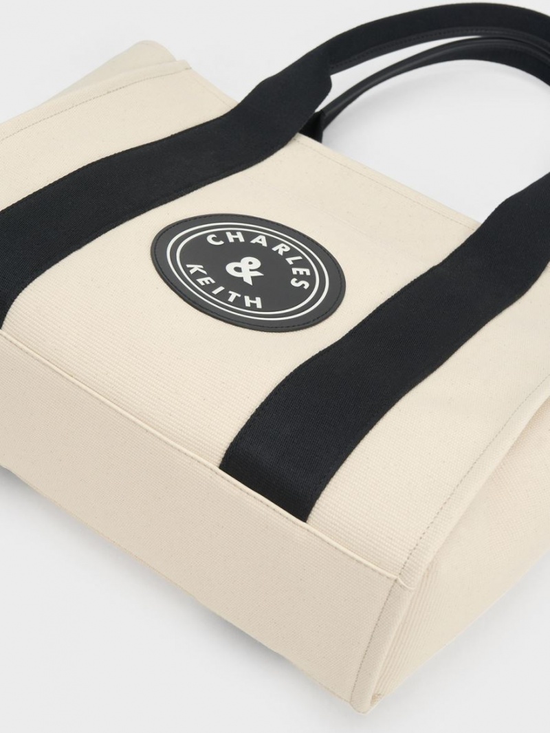 τσάντεσ tote Charles And Keith Large Kay καμβα Contrast-Trim Μπεζ | 30471-CKHG