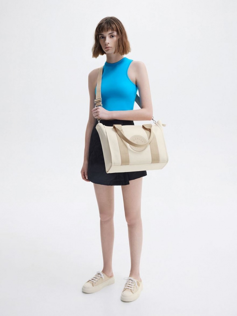 τσάντεσ tote Charles And Keith Large Kay καμβα Contrast-Trim Μπεζ | 15437-TSFK