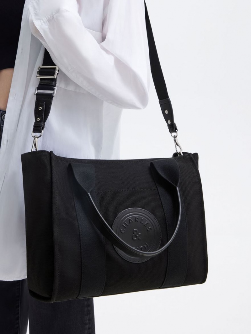 τσάντεσ tote Charles And Keith Large Kay καμβα μαυρα | 62854-PQVJ