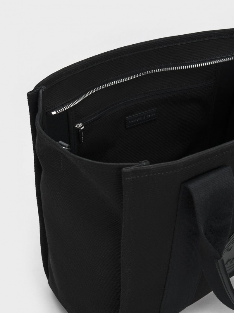 τσάντεσ tote Charles And Keith Large Kay καμβα μαυρα | 62854-PQVJ