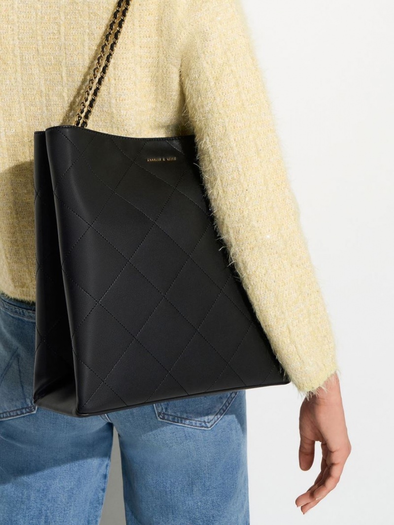 τσάντεσ tote Charles And Keith Leia Braided Handle μαυρα | 50281-DJIS