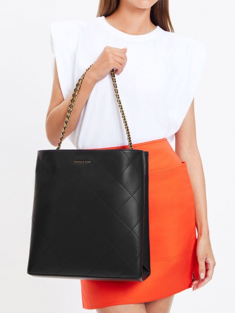 τσάντεσ tote Charles And Keith Leia Braided Handle μαυρα | 50281-DJIS