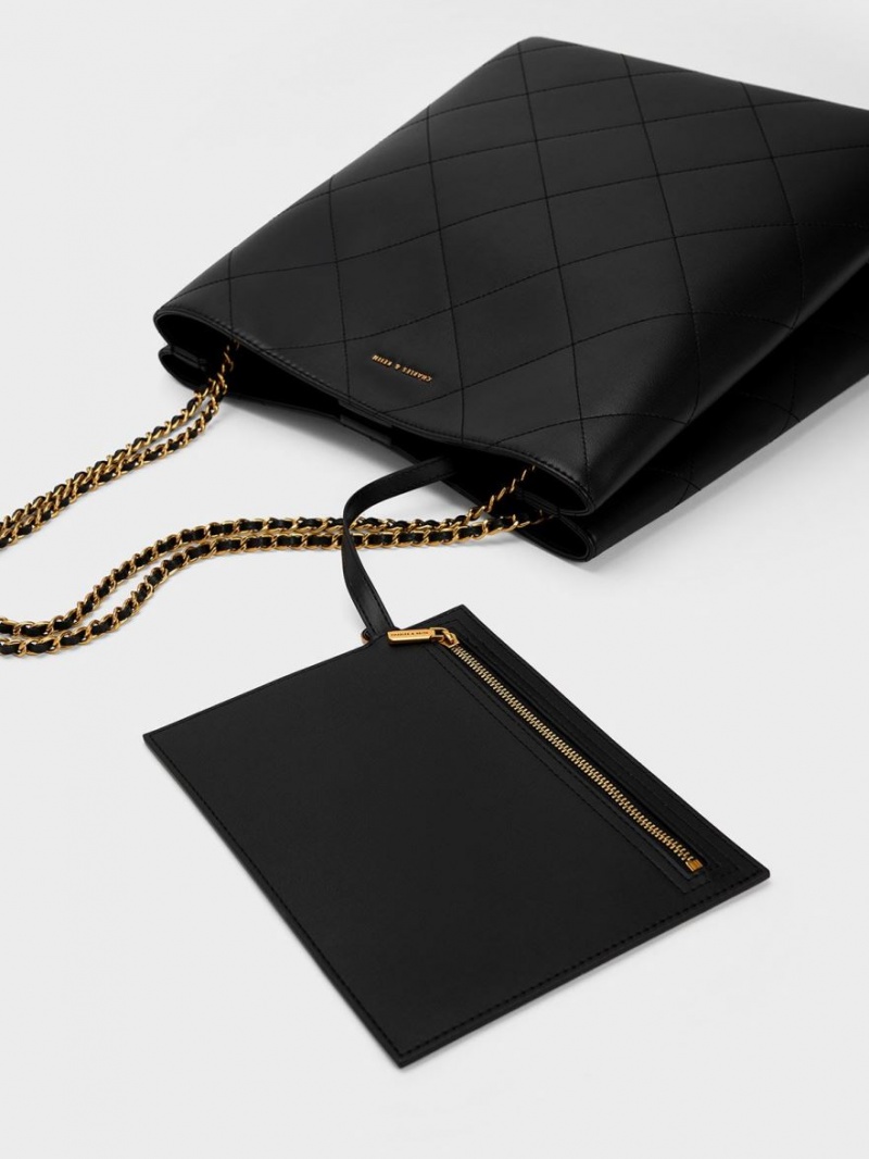 τσάντεσ tote Charles And Keith Leia Braided Handle μαυρα | 50281-DJIS