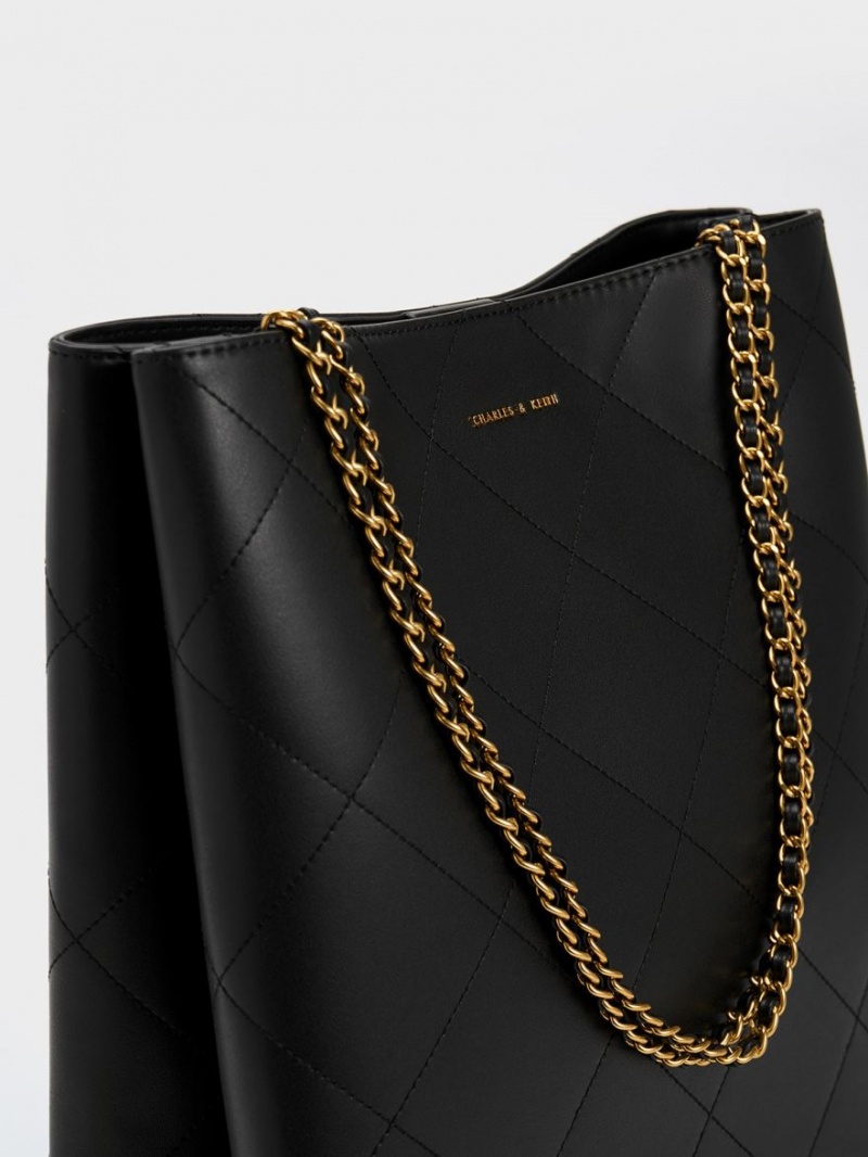 τσάντεσ tote Charles And Keith Leia Braided Handle μαυρα | 50281-DJIS