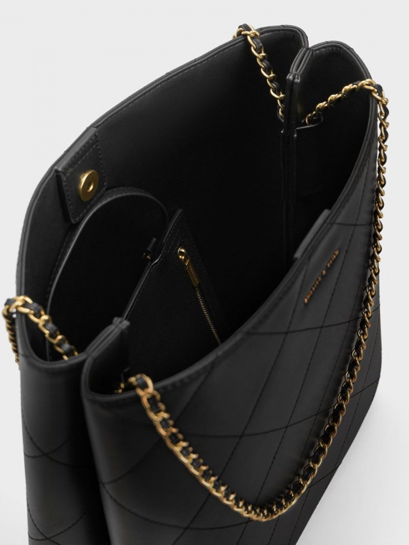 τσάντεσ tote Charles And Keith Leia Braided Handle μαυρα | 50281-DJIS