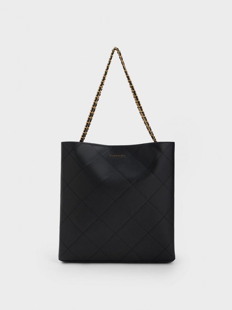 τσάντεσ tote Charles And Keith Leia Braided Handle μαυρα | 50281-DJIS