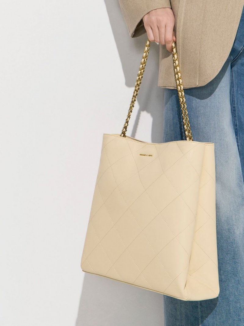 τσάντεσ tote Charles And Keith Leia Braided Handle Μπεζ | 47931-WKUQ