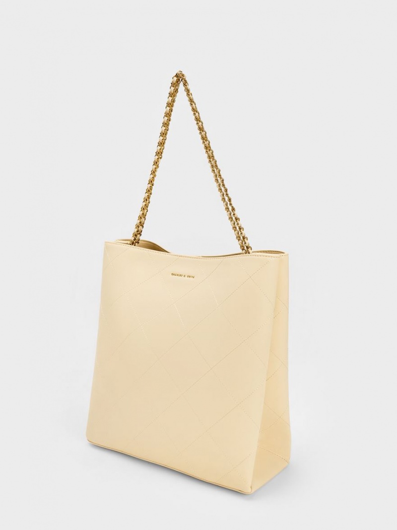 τσάντεσ tote Charles And Keith Leia Braided Handle Μπεζ | 47931-WKUQ