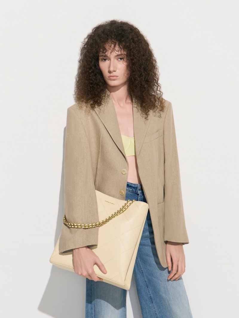 τσάντεσ tote Charles And Keith Leia Braided Handle Μπεζ | 47931-WKUQ