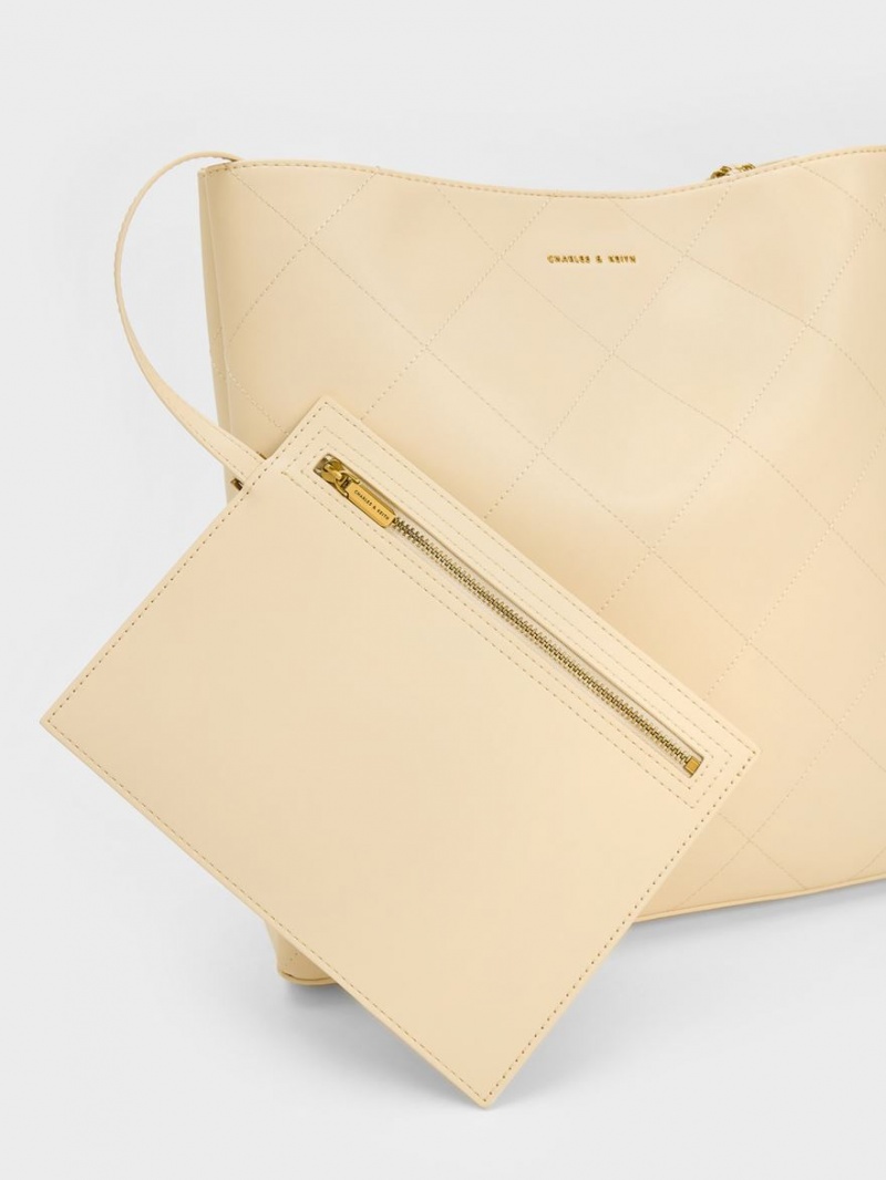 τσάντεσ tote Charles And Keith Leia Braided Handle Μπεζ | 47931-WKUQ