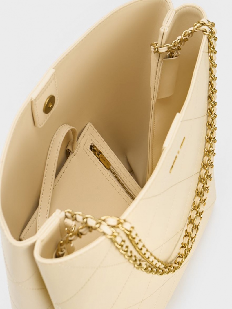 τσάντεσ tote Charles And Keith Leia Braided Handle Μπεζ | 47931-WKUQ