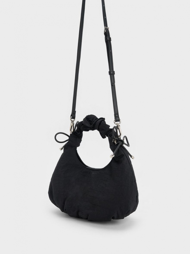 τσάντεσ tote Charles And Keith Maisy Ruched νάιλον μαυρα | 20398-XLFZ