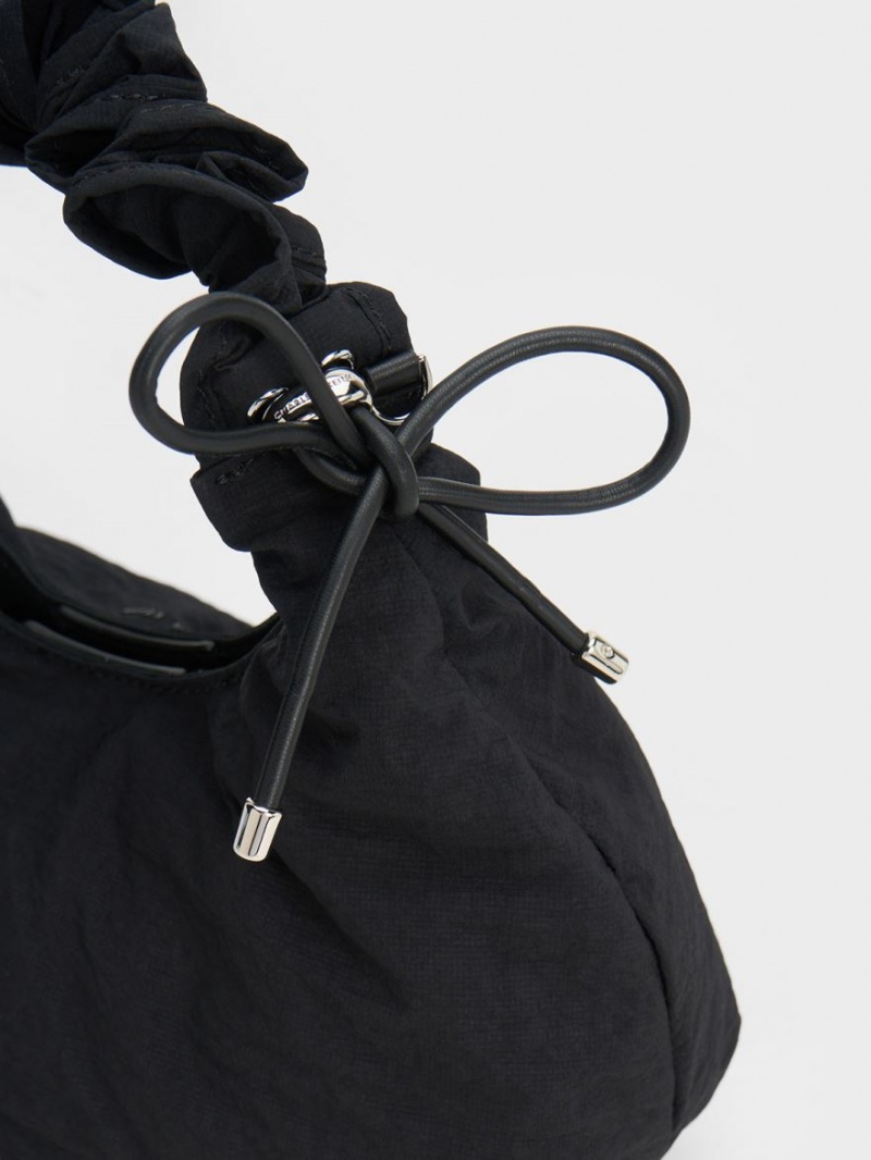 τσάντεσ tote Charles And Keith Maisy Ruched νάιλον μαυρα | 20398-XLFZ