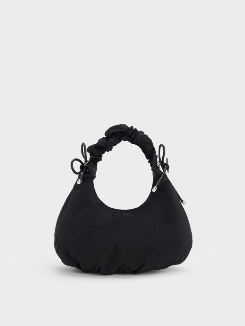 τσάντεσ tote Charles And Keith Maisy Ruched νάιλον μαυρα | 20398-XLFZ