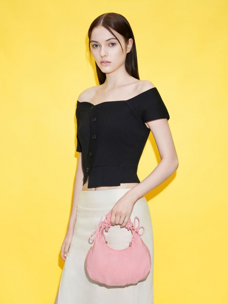 τσάντεσ tote Charles And Keith Maisy Ruched νάιλον ροζ | 41537-LFEI