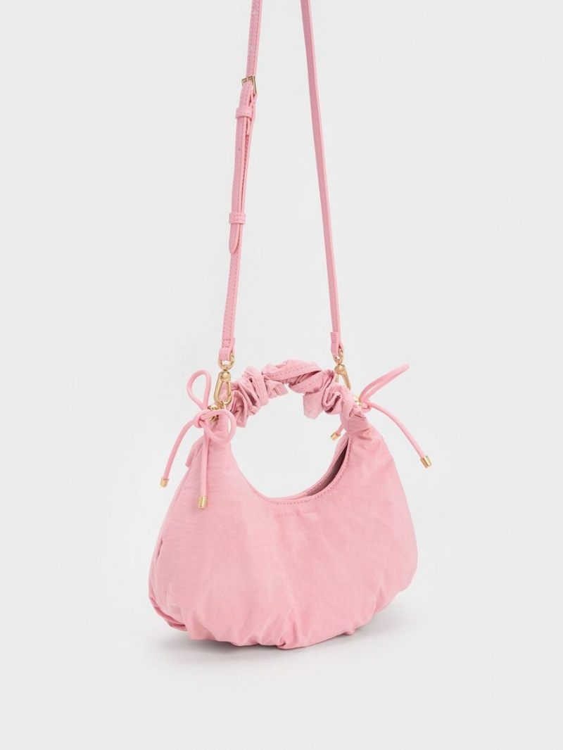τσάντεσ tote Charles And Keith Maisy Ruched νάιλον ροζ | 41537-LFEI