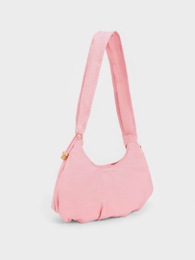 τσάντεσ tote Charles And Keith Maisy Ruched νάιλον ροζ | 41537-LFEI