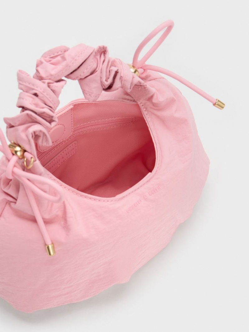 τσάντεσ tote Charles And Keith Maisy Ruched νάιλον ροζ | 41537-LFEI
