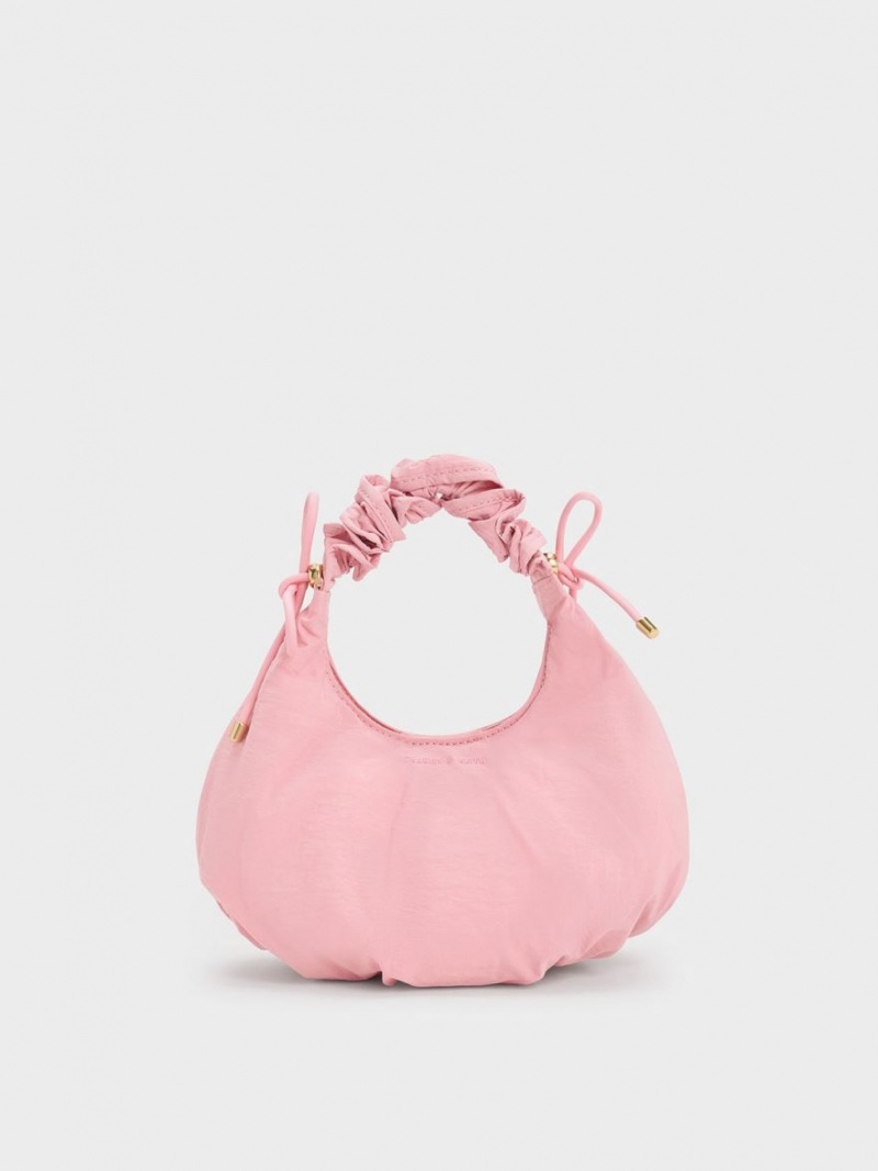 τσάντεσ tote Charles And Keith Maisy Ruched νάιλον ροζ | 41537-LFEI