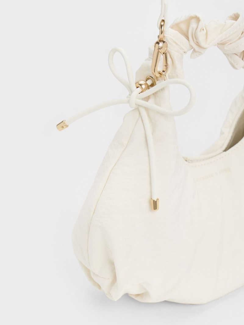 τσάντεσ tote Charles And Keith Maisy Ruched νάιλον ασπρα | 12075-NWEL