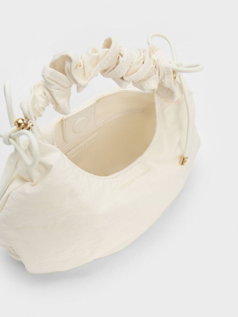 τσάντεσ tote Charles And Keith Maisy Ruched νάιλον ασπρα | 12075-NWEL