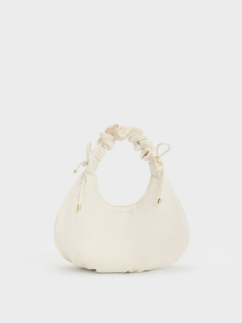 τσάντεσ tote Charles And Keith Maisy Ruched νάιλον ασπρα | 12075-NWEL