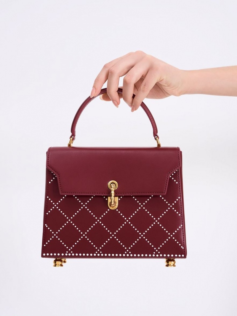 τσάντεσ tote Charles And Keith Marietta Bead-Embellished Trapeze μπορντο | 93185-RZEV