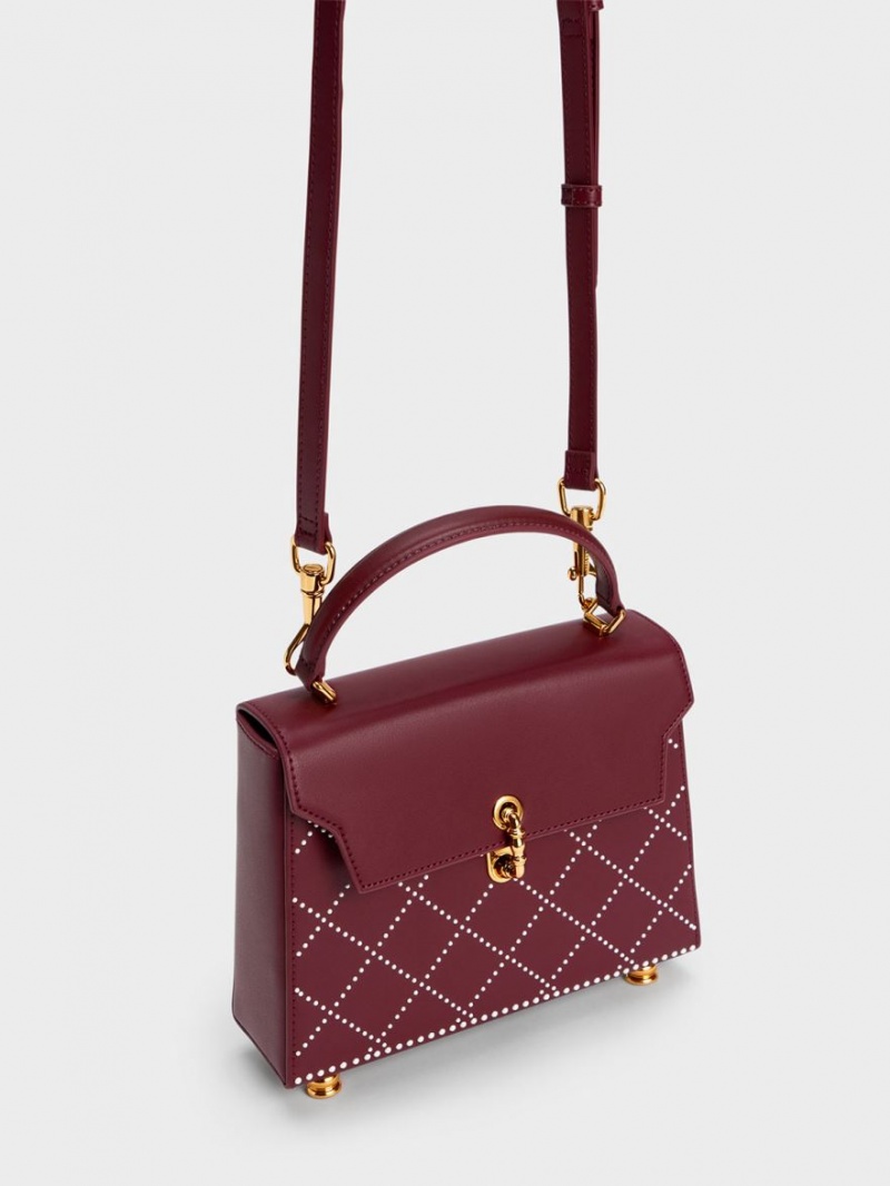 τσάντεσ tote Charles And Keith Marietta Bead-Embellished Trapeze μπορντο | 93185-RZEV