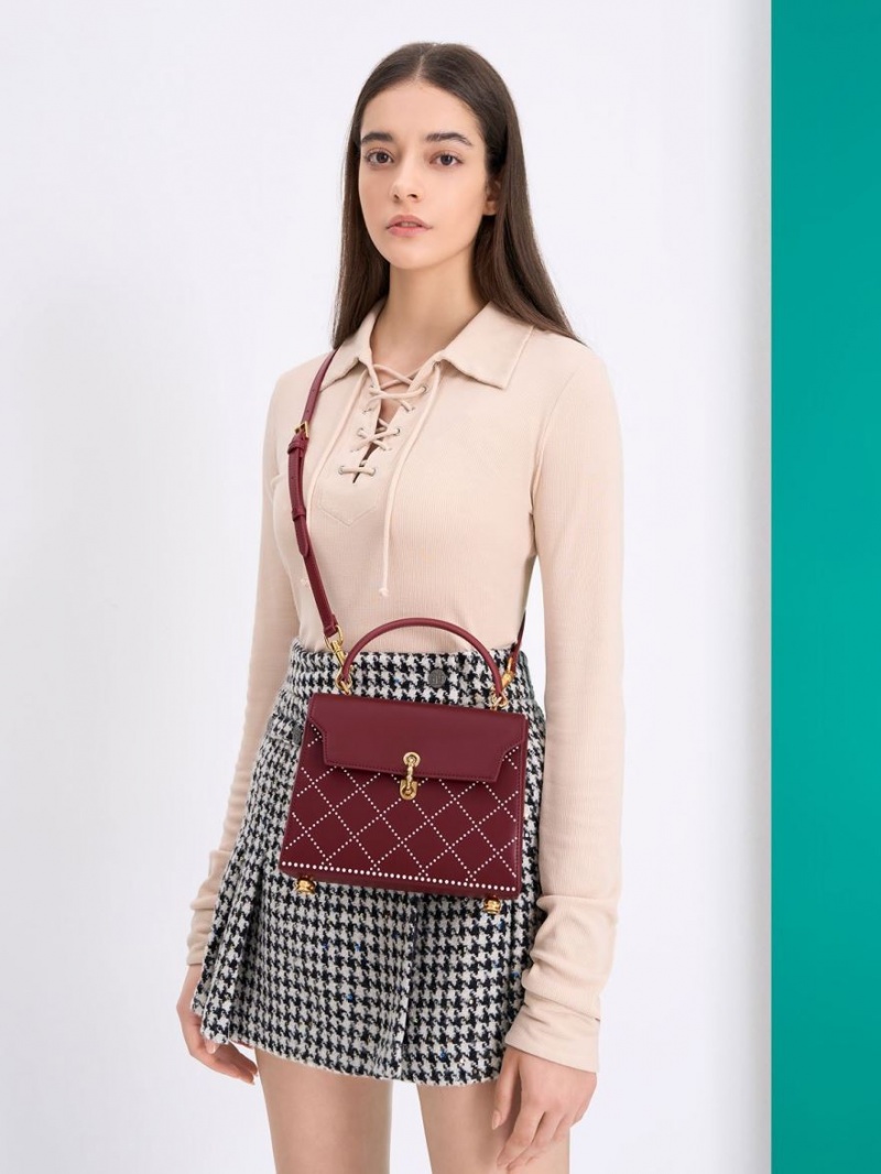 τσάντεσ tote Charles And Keith Marietta Bead-Embellished Trapeze μπορντο | 93185-RZEV