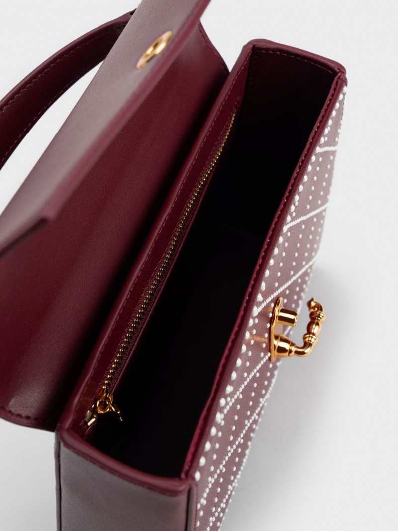 τσάντεσ tote Charles And Keith Marietta Bead-Embellished Trapeze μπορντο | 93185-RZEV