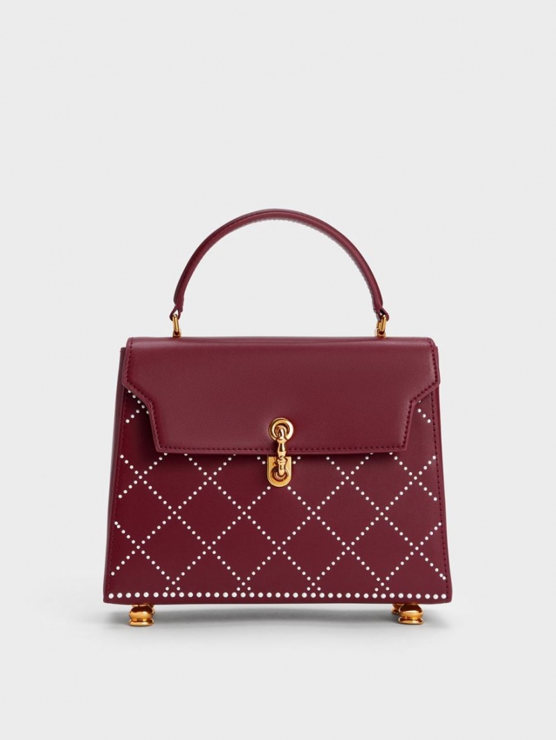 τσάντεσ tote Charles And Keith Marietta Bead-Embellished Trapeze μπορντο | 93185-RZEV