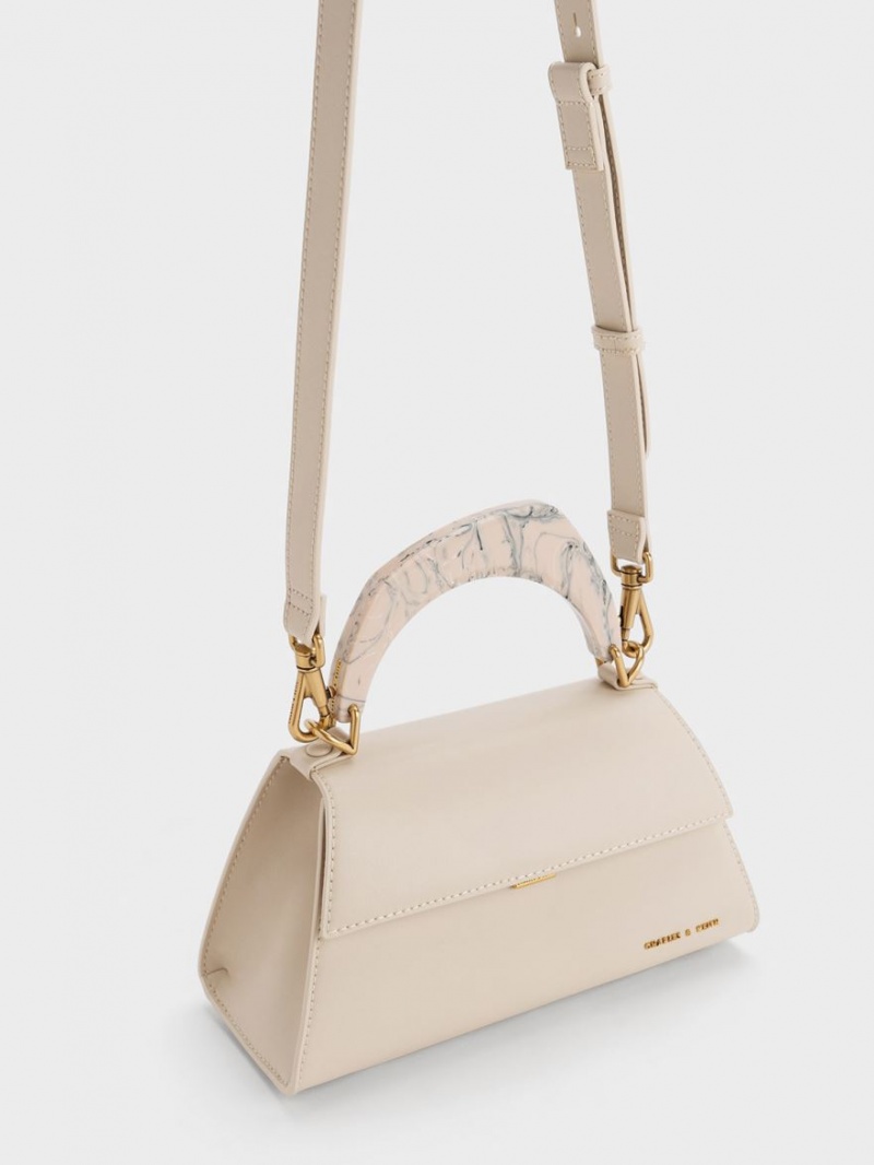 τσάντεσ tote Charles And Keith Marlin Acrylic Handle Trapeze Μπεζ | 85167-UPWT