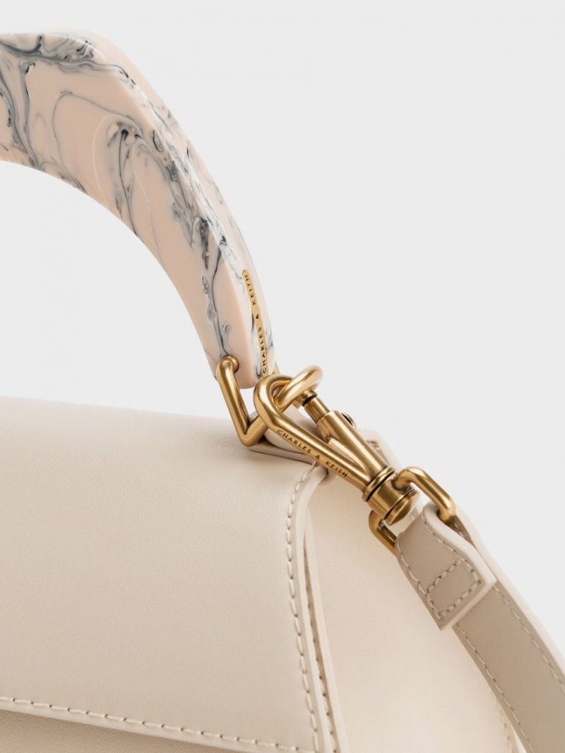 τσάντεσ tote Charles And Keith Marlin Acrylic Handle Trapeze Μπεζ | 85167-UPWT