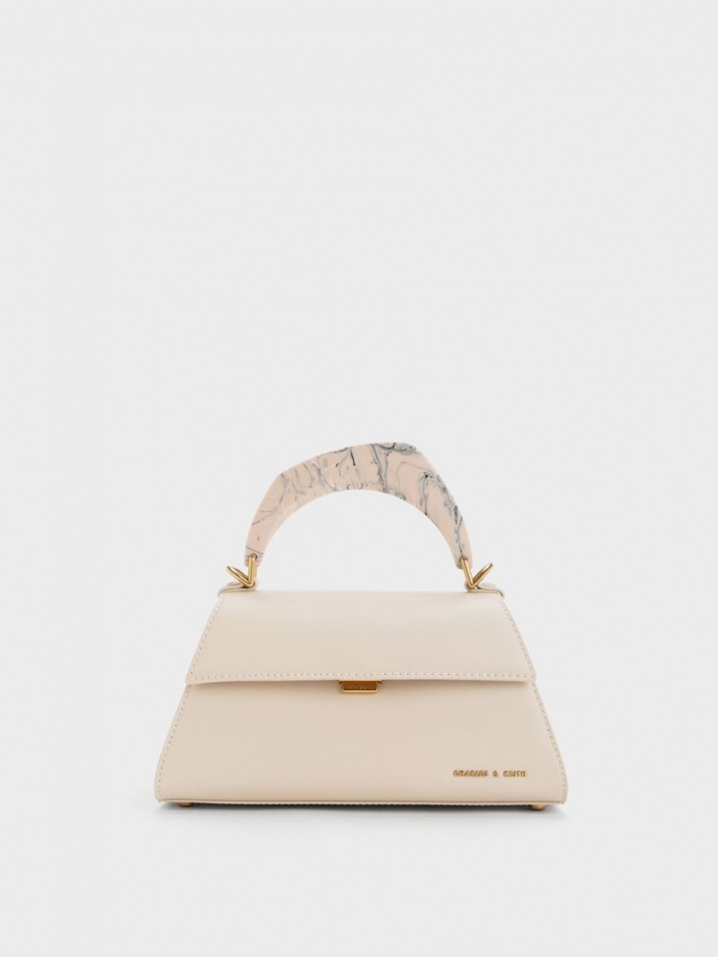 τσάντεσ tote Charles And Keith Marlin Acrylic Handle Trapeze Μπεζ | 85167-UPWT
