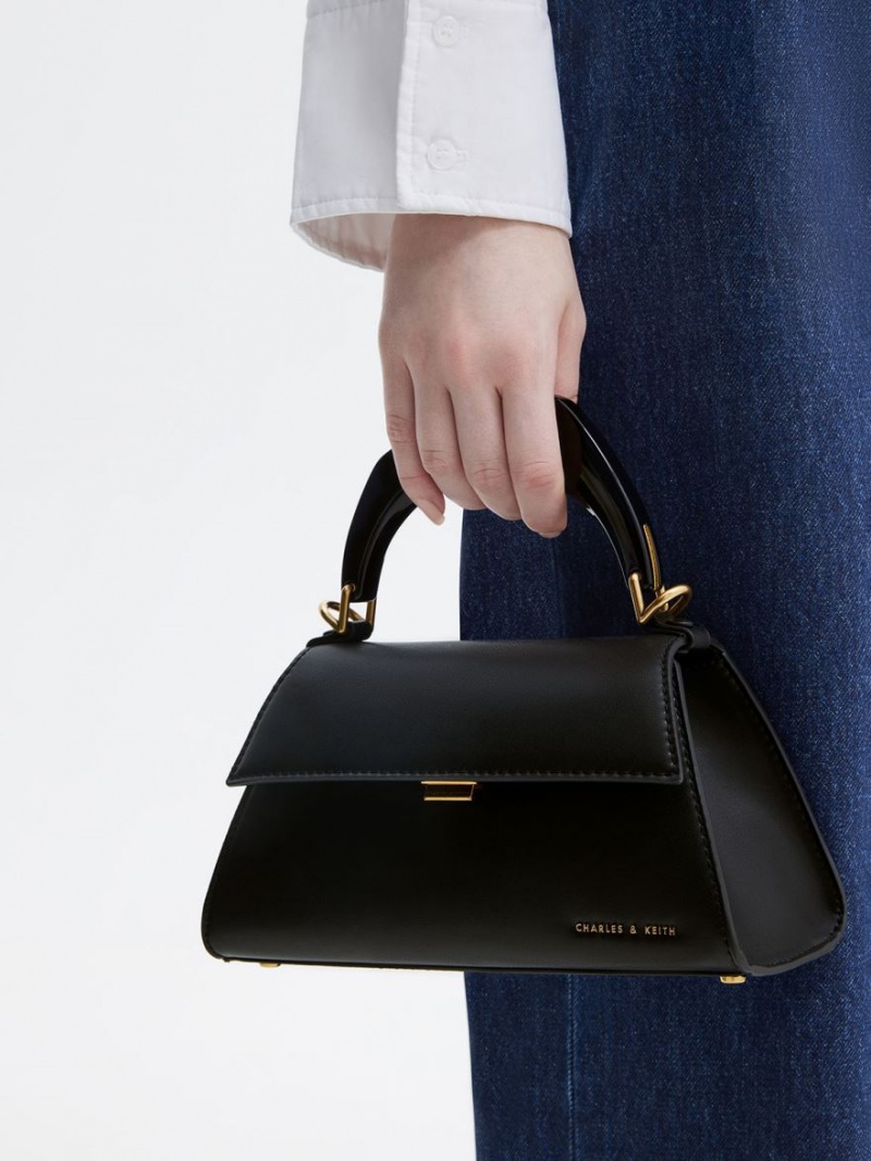 τσάντεσ tote Charles And Keith Marlin Acrylic Handle Trapeze μαυρα | 37249-ALZS