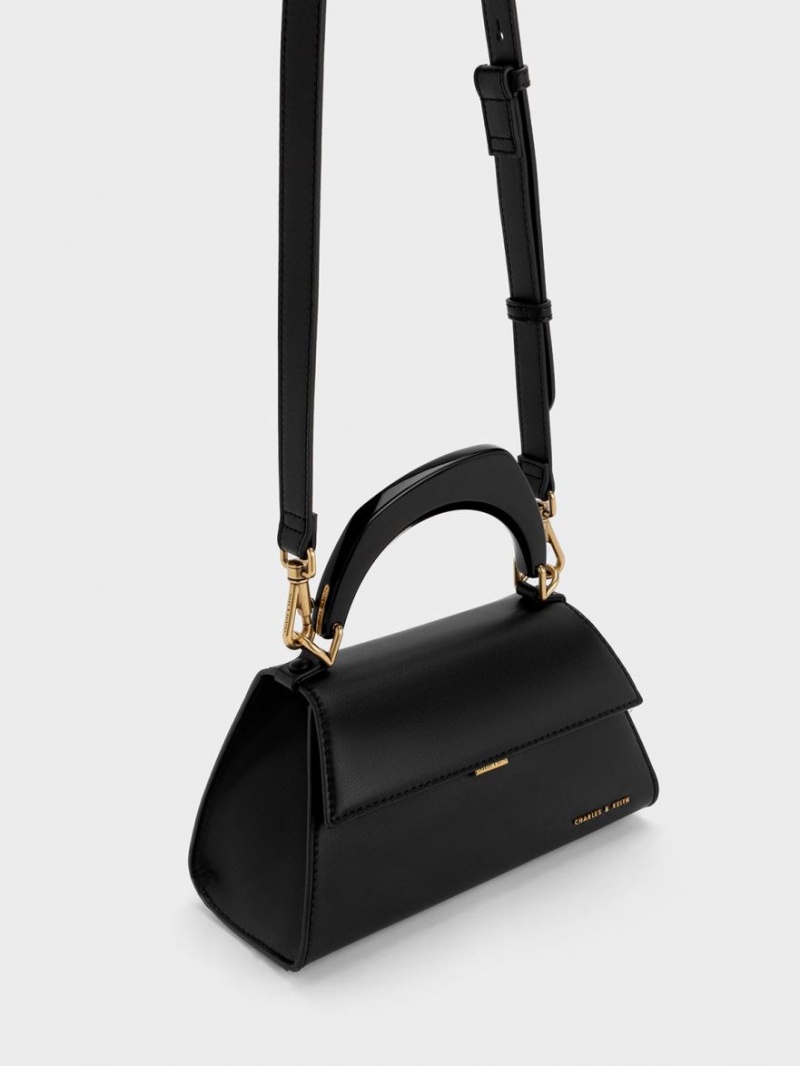 τσάντεσ tote Charles And Keith Marlin Acrylic Handle Trapeze μαυρα | 37249-ALZS