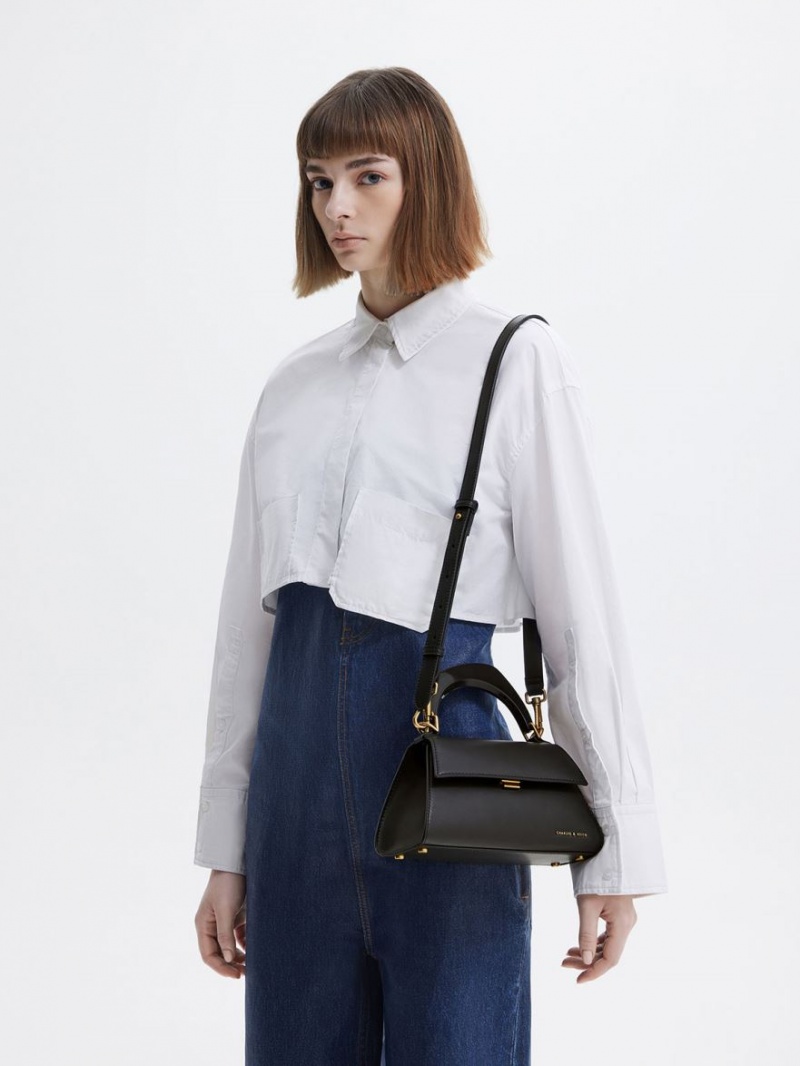 τσάντεσ tote Charles And Keith Marlin Acrylic Handle Trapeze μαυρα | 37249-ALZS