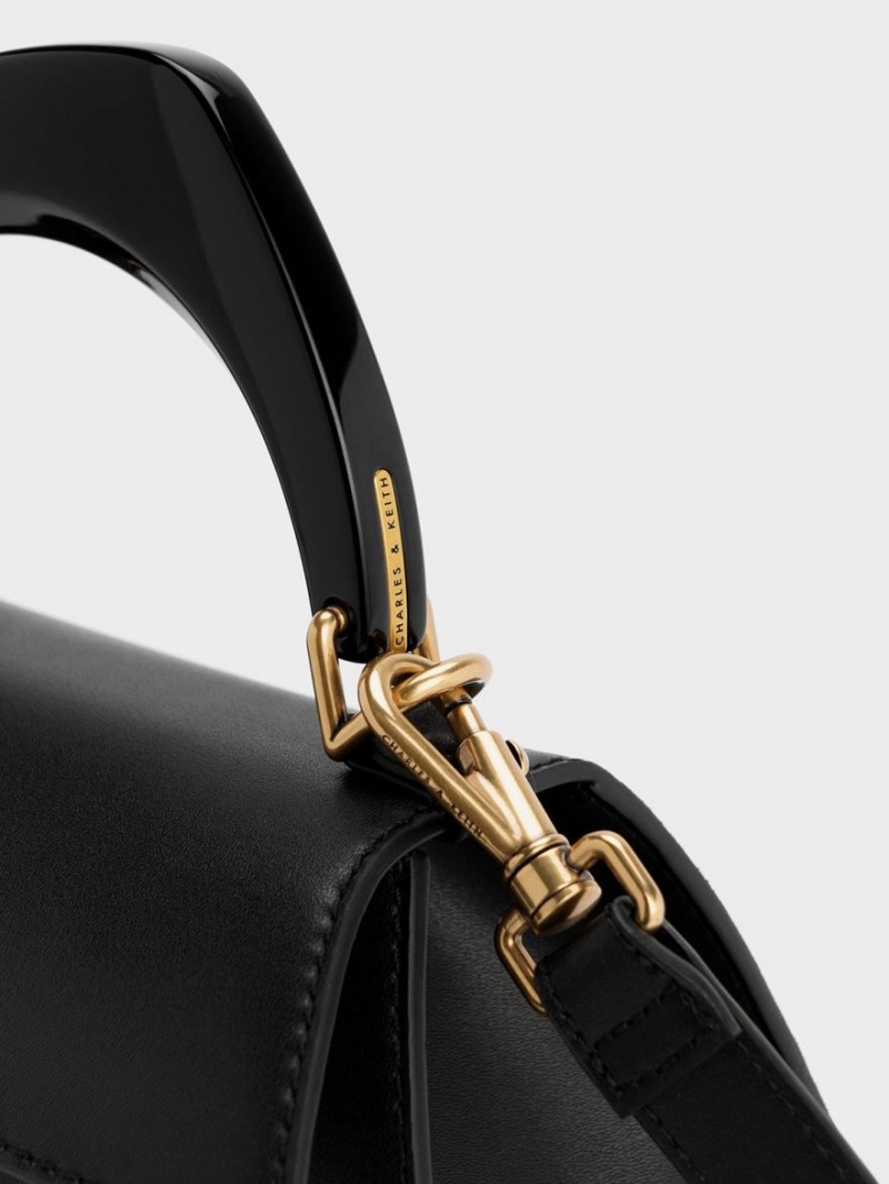 τσάντεσ tote Charles And Keith Marlin Acrylic Handle Trapeze μαυρα | 37249-ALZS