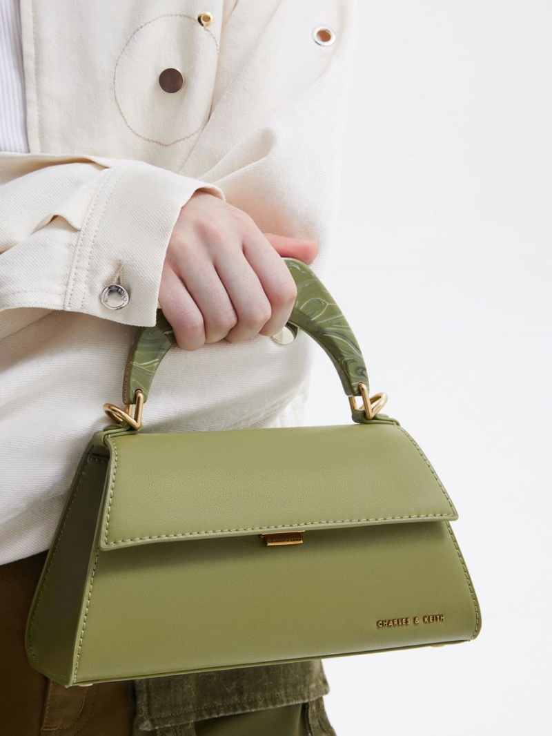 τσάντεσ tote Charles And Keith Marlin Acrylic Handle Trapeze Ελιά | 83052-LRXI
